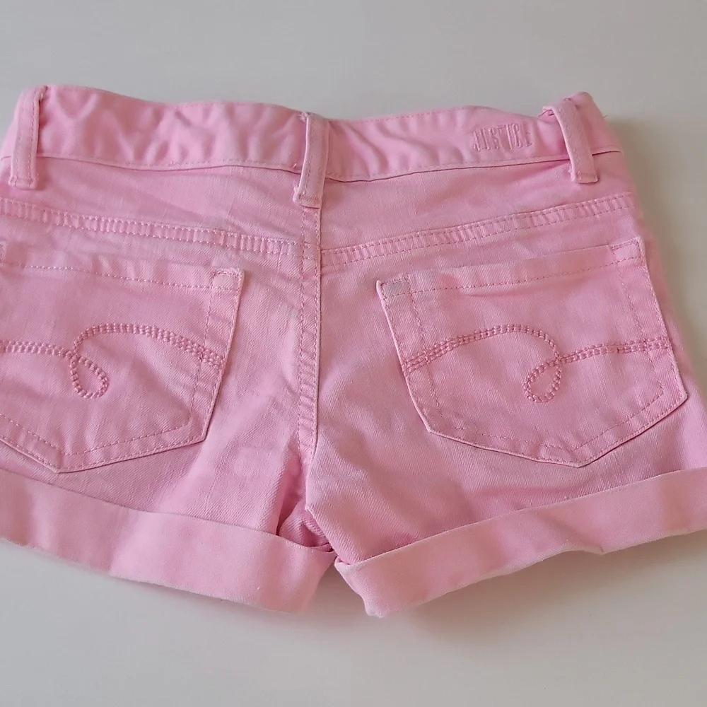 Justice Girls Cuffed Shorts · Light Pink · Zipper Snap Closure · Size 8